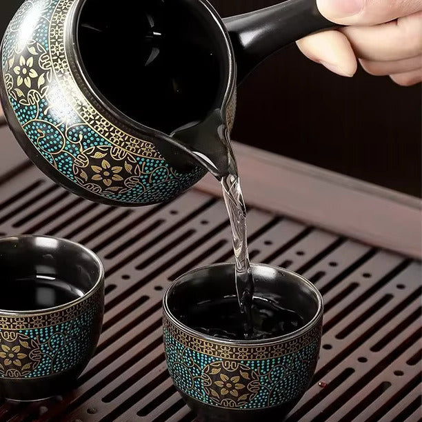 Blue and gold ceramic western style ceremonial tea set