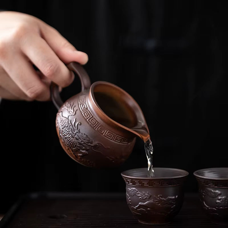 Brown Dragon Rotating Ceramic Ceremonial Tea Set