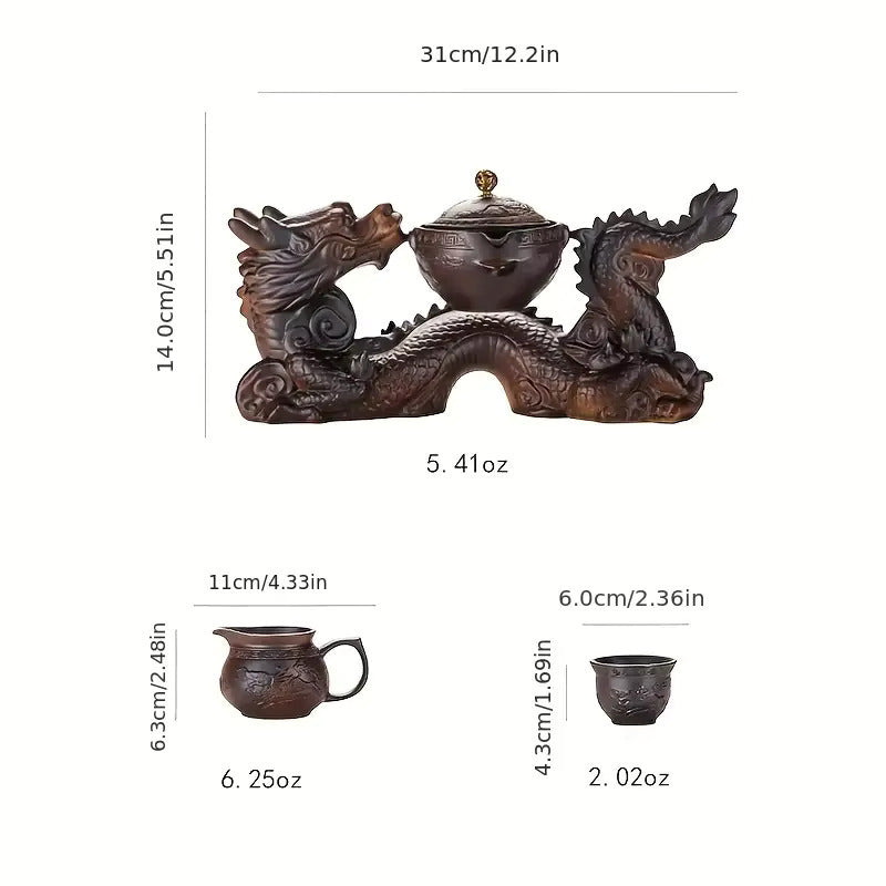 Brown Dragon Rotating Ceramic Ceremonial Tea Set