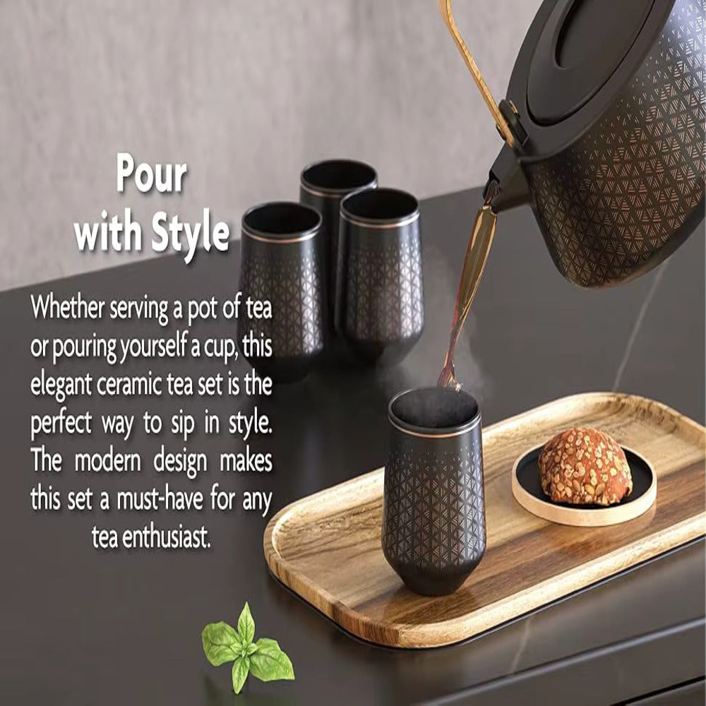 Luxury black electric tea kettle infuser with ceramic and bamboo tea set