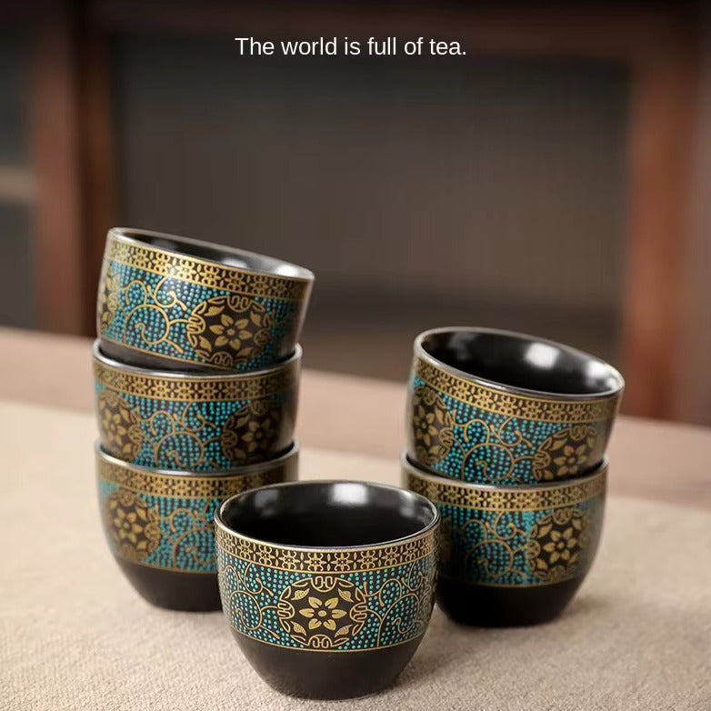 Blue and gold ceramic western style ceremonial tea set