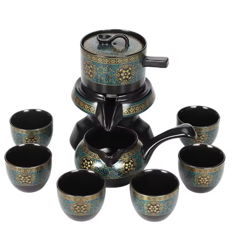 Blue and gold ceramic western style ceremonial tea set