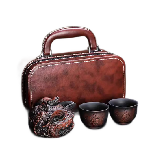 Ceremonial Brown Dragon Travel Tea Set