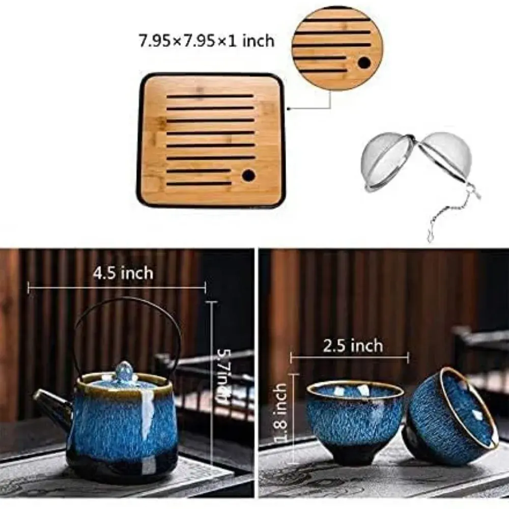Blue Porcelain Kung Fu Style Ceremonial Travel Tea Set