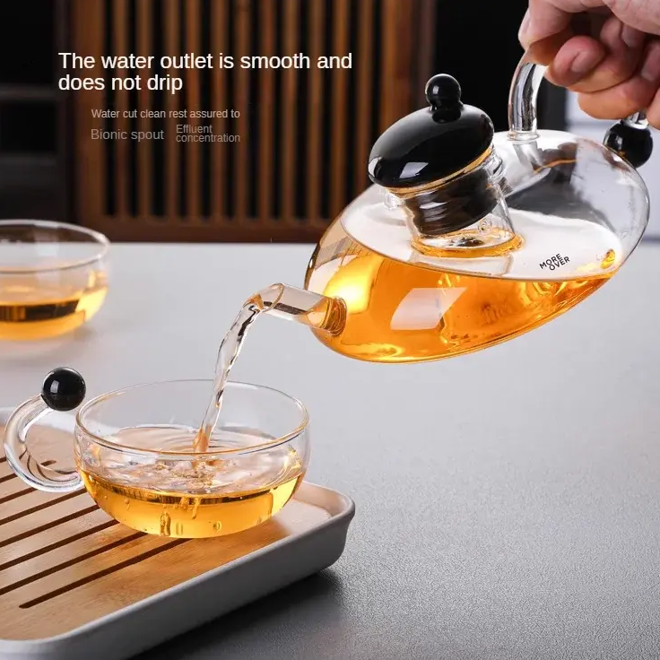 Nordic Grey Flower Glass Tea Pot Infuser